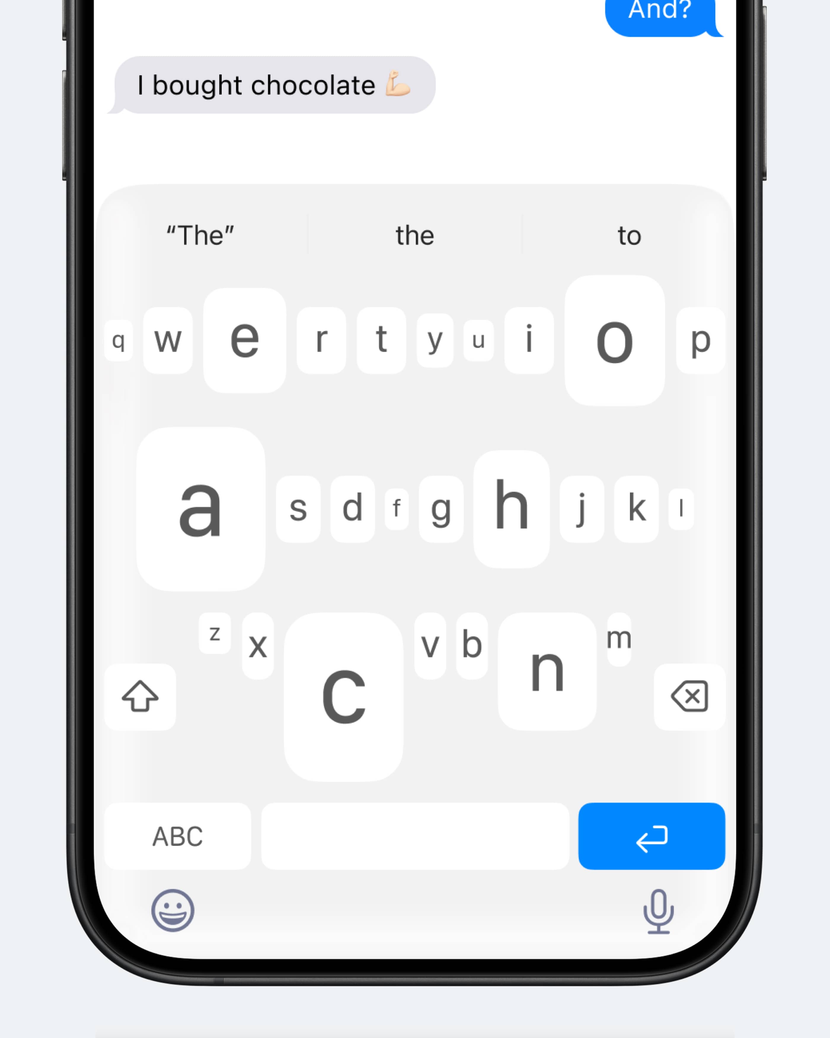Концепт: клавиатура iOS, где размер букв зависит от частоты использования