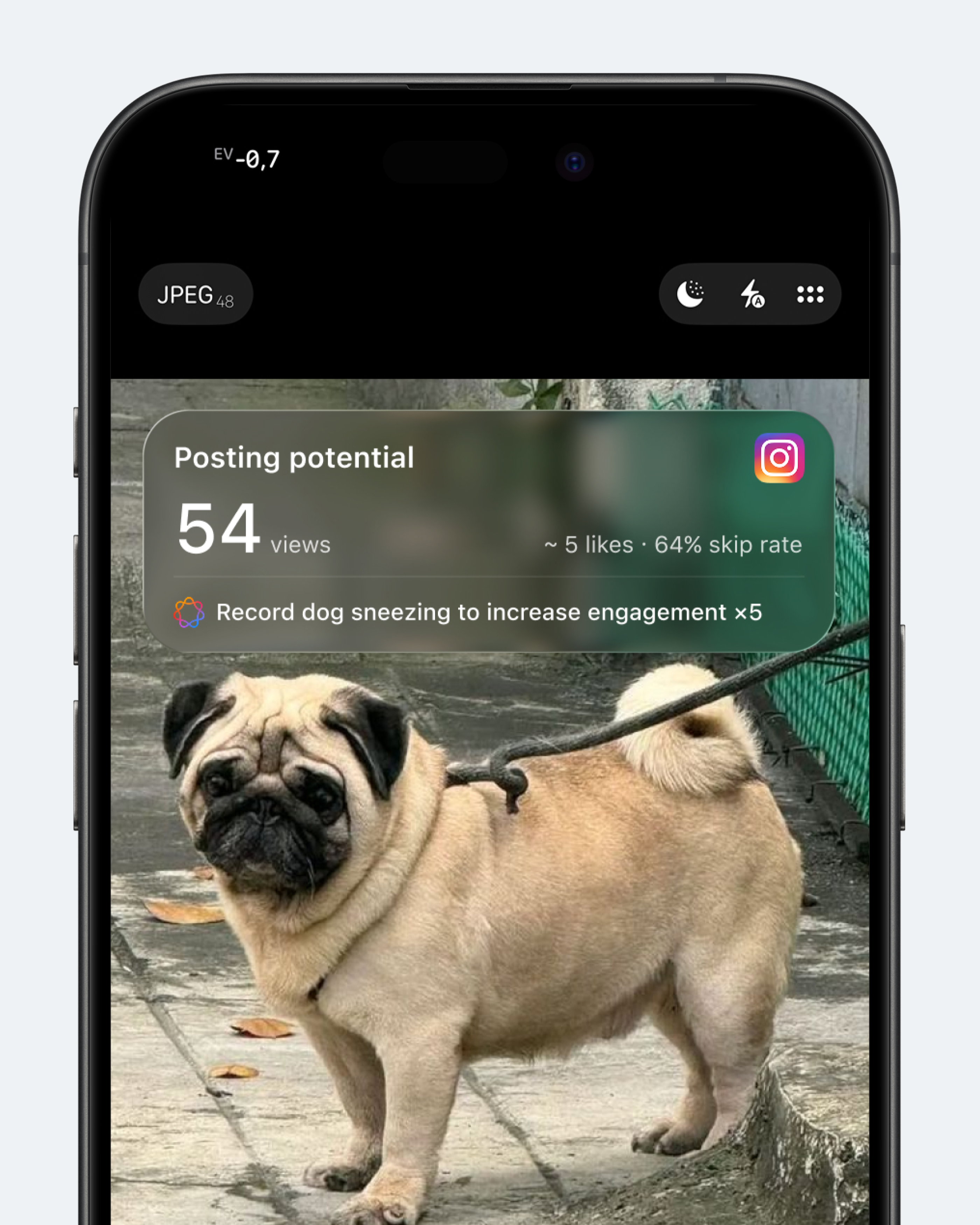 Концепт: камера iOS с предсказанием потенциальных лайков фотографии для Инстаграма