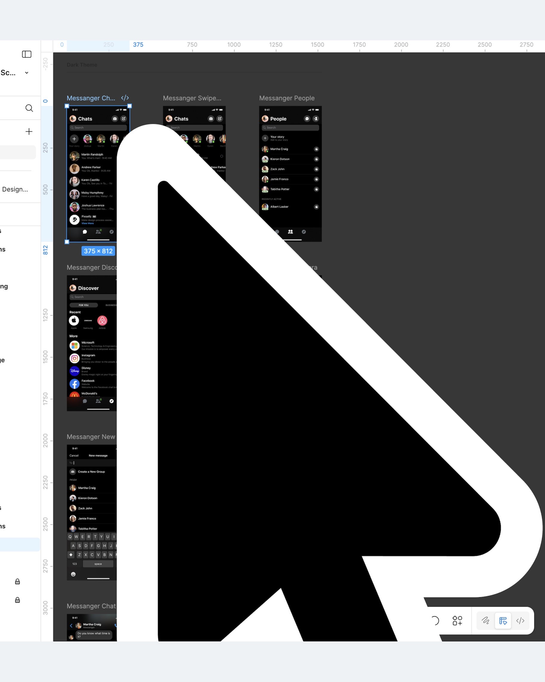Концепт: интерфейс macOS с гигантским курсором, перекрывающим окна Messenger