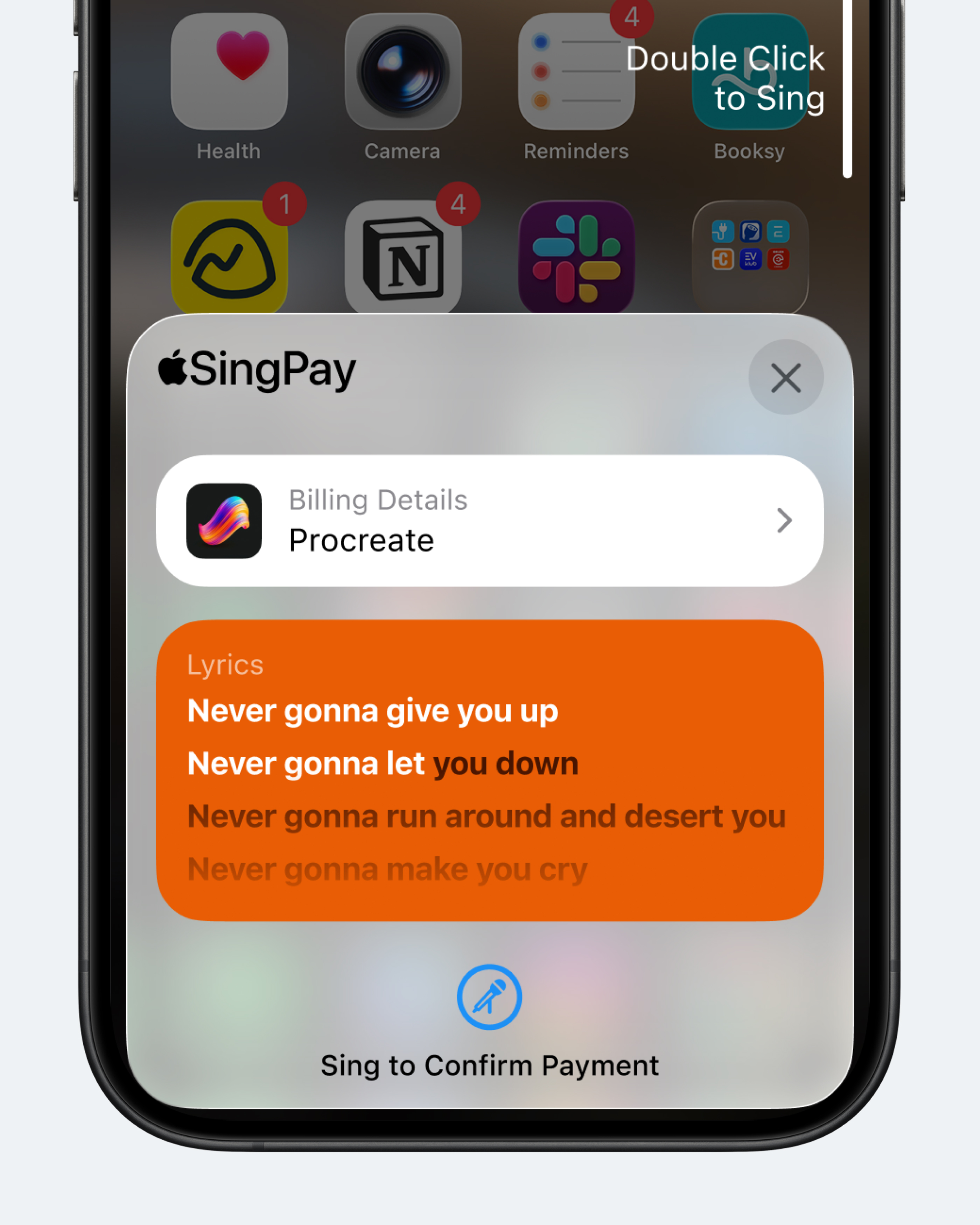 Концепт: интерфейс SingPay в iOS для подтверждения платежа пением вместо пароля