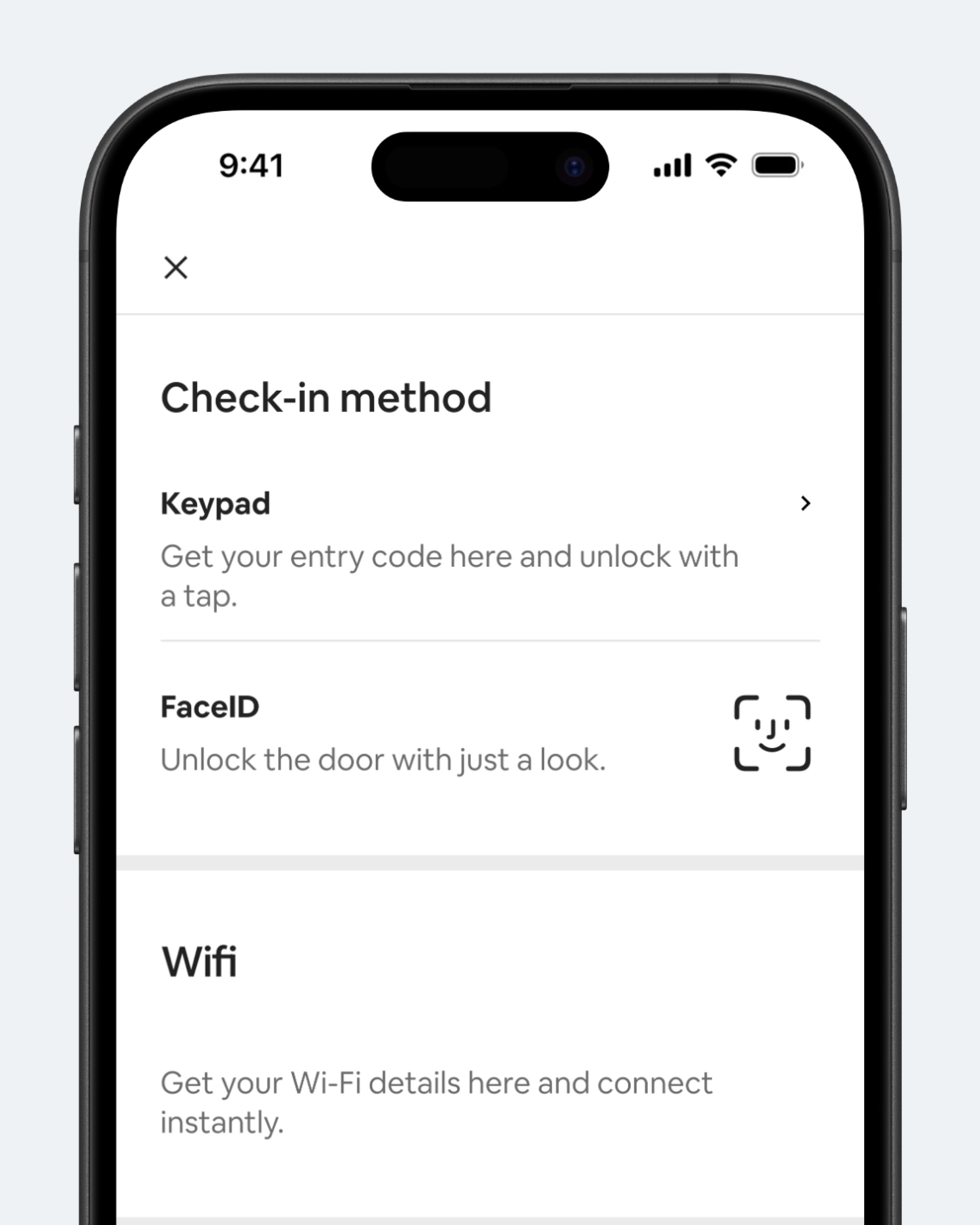 Концепт: экран выбора способа входа в Airbnb с опцией разблокировки через Face ID