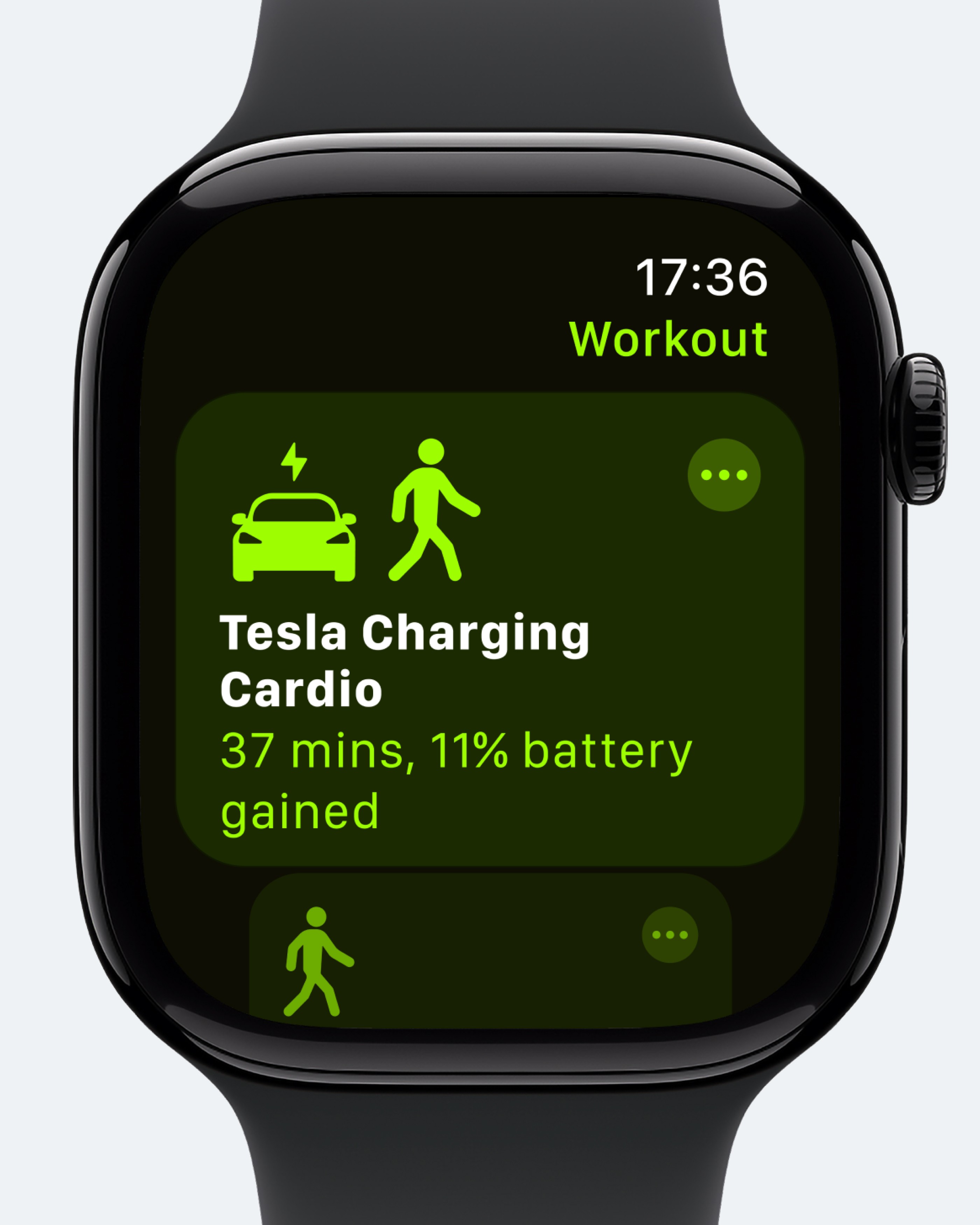 Концепт: экран Apple Watch с тренировкой «Tesla Charging Cardio» для владельцев электромобилей