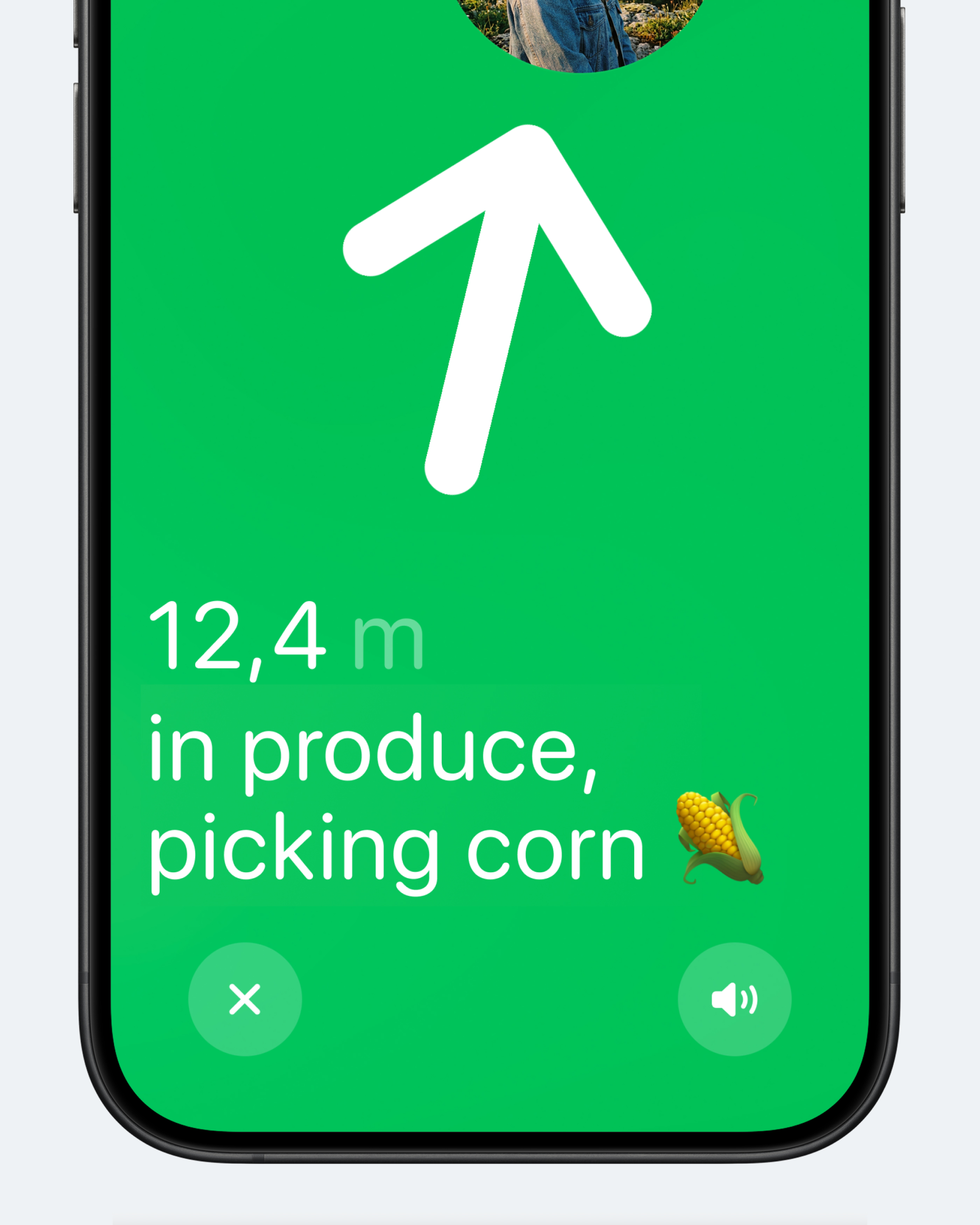 Концепт: экран Find My iOS для поиска близких в магазине с указанием расстояния и товара