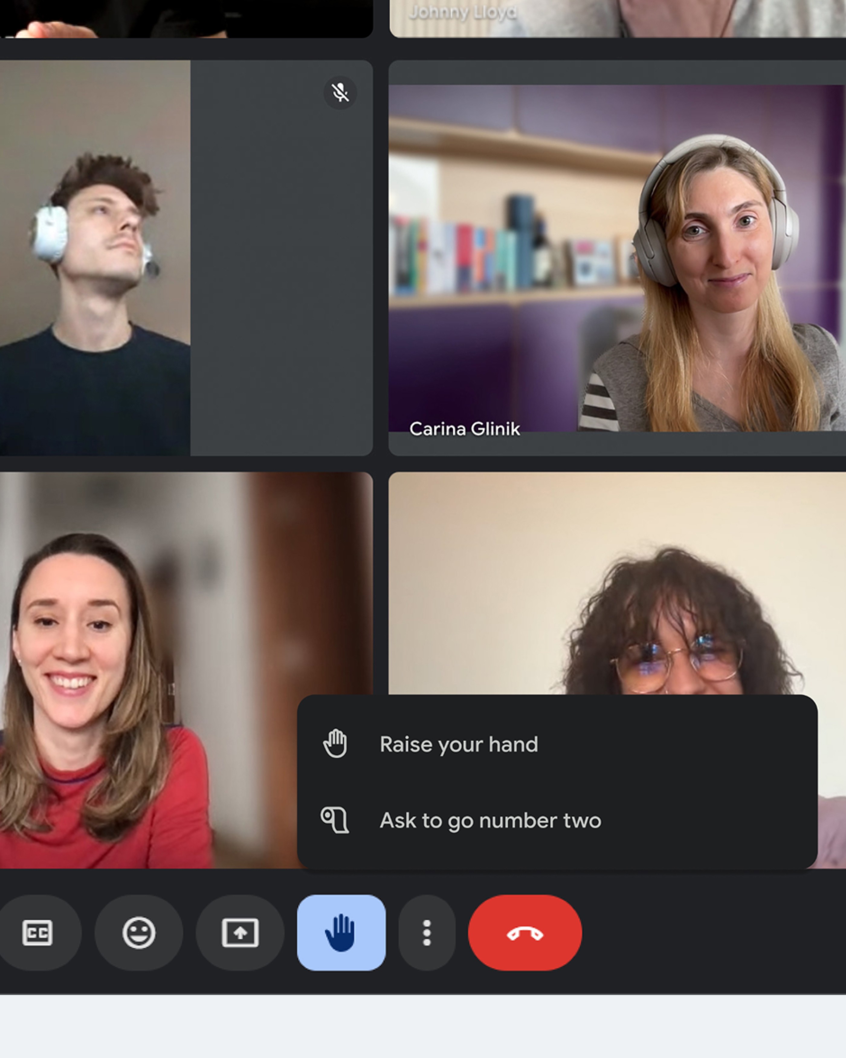 Концепт: интерфейс Google Meet с опцией вежливо отключиться от встречи, не отключая камеру