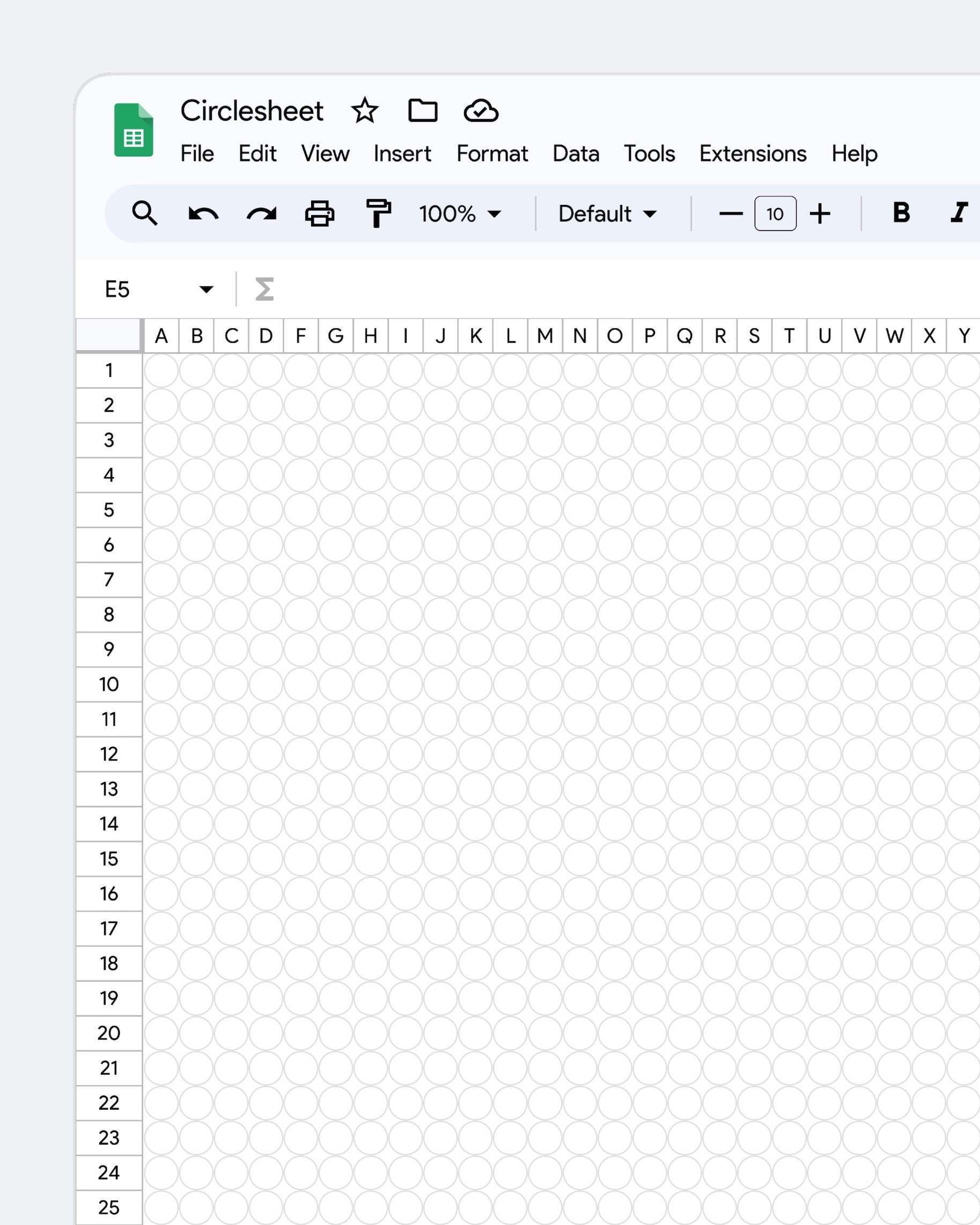 Концепт: Google Sheets с круглыми ячейками вместо прямоугольных