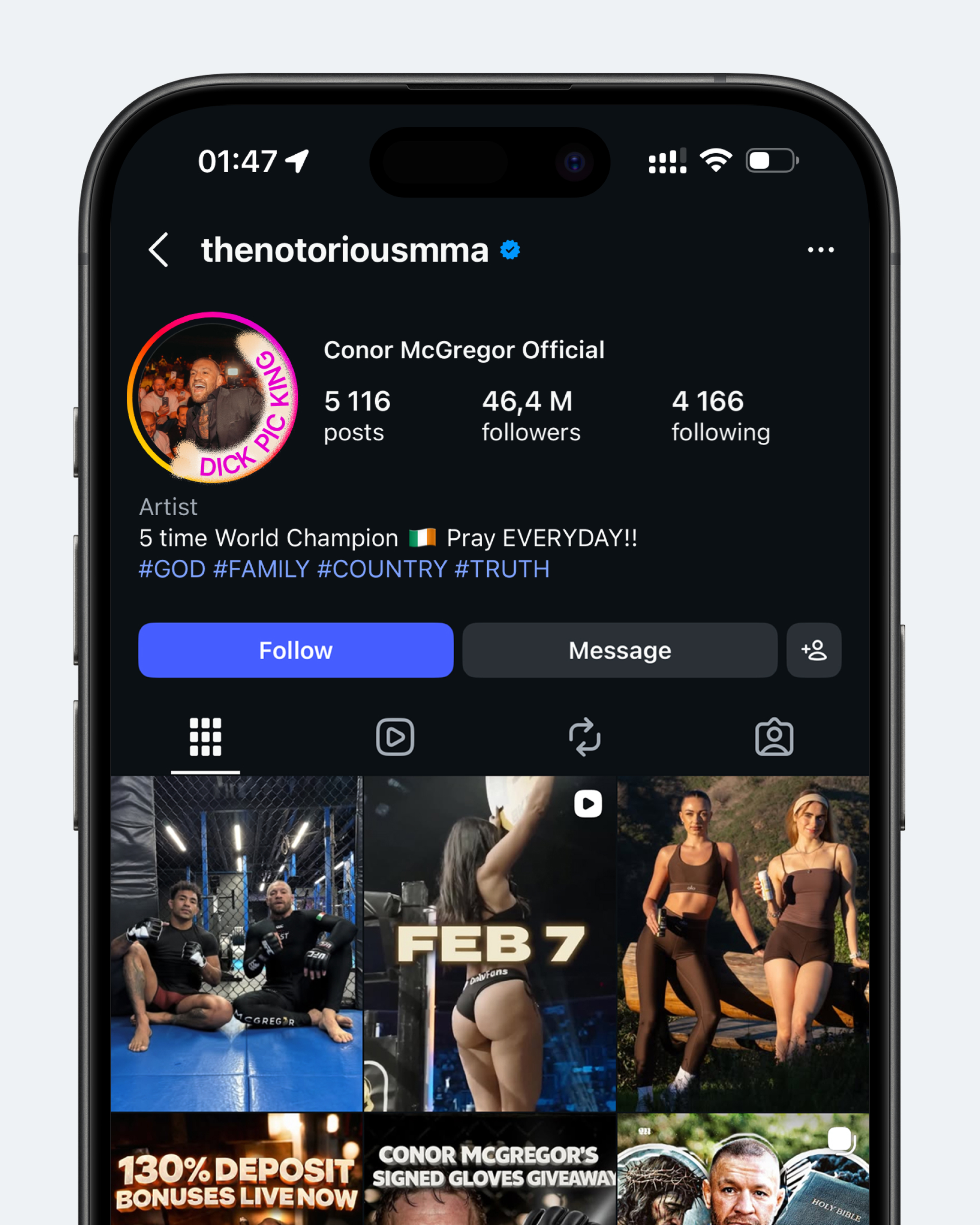 Концепт: профиль Instagram с цветной ленточкой вокруг аватарки как на LinkedIn