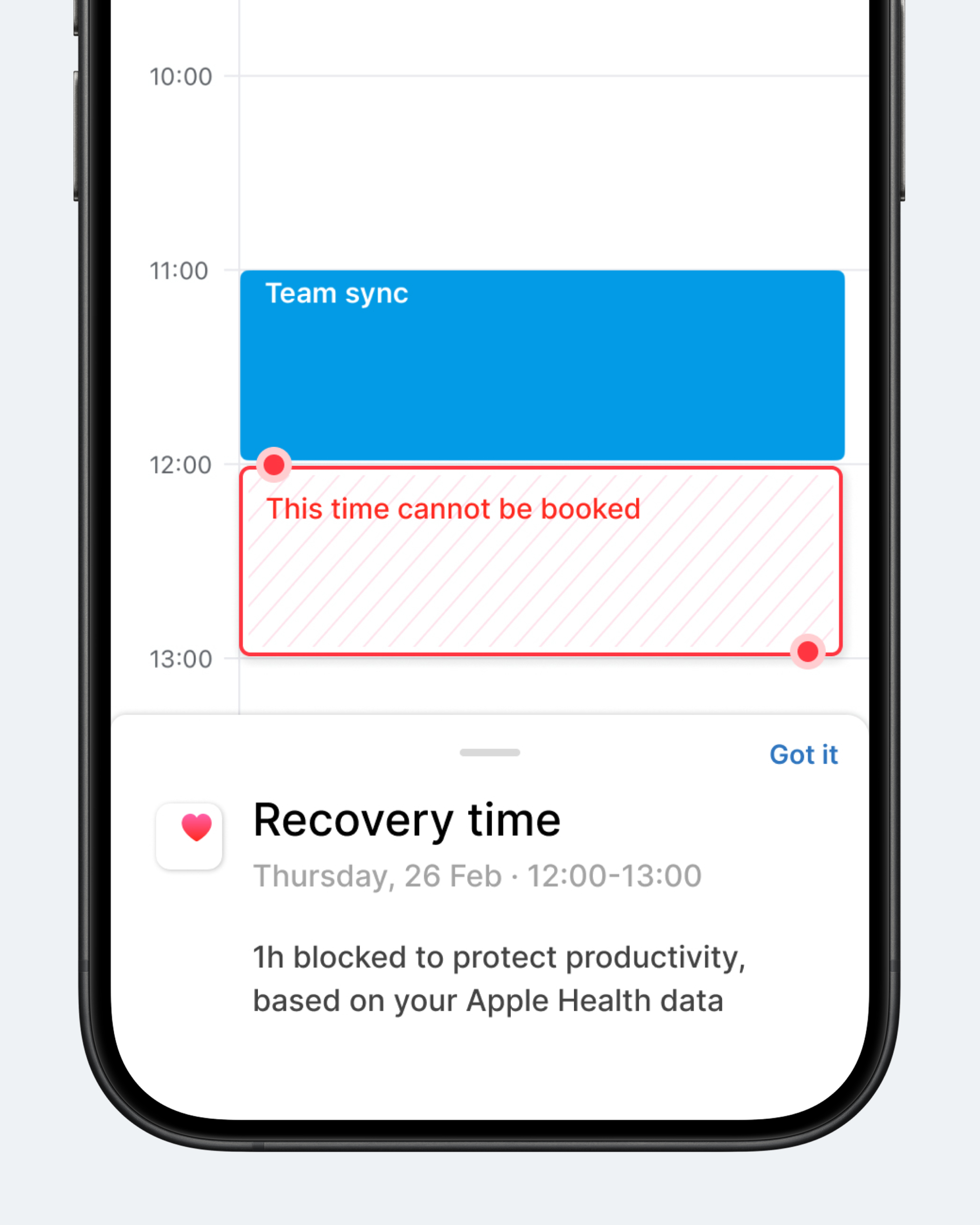 Концепт: Google Calendar с автоматической блокировкой времени восстановления после встреч