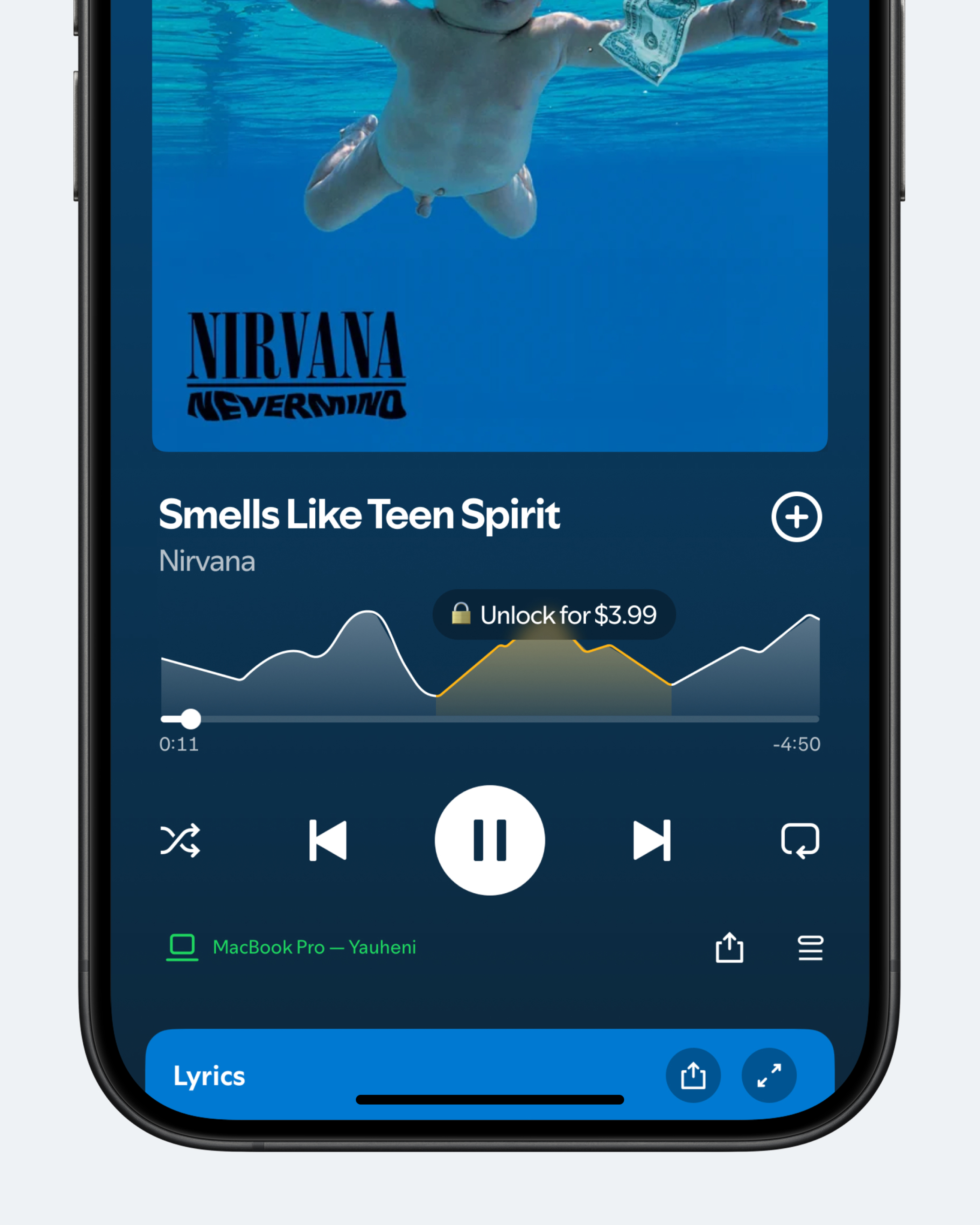 Концепт: плеер Spotify с блокировкой припева песни Nirvana за $3.99